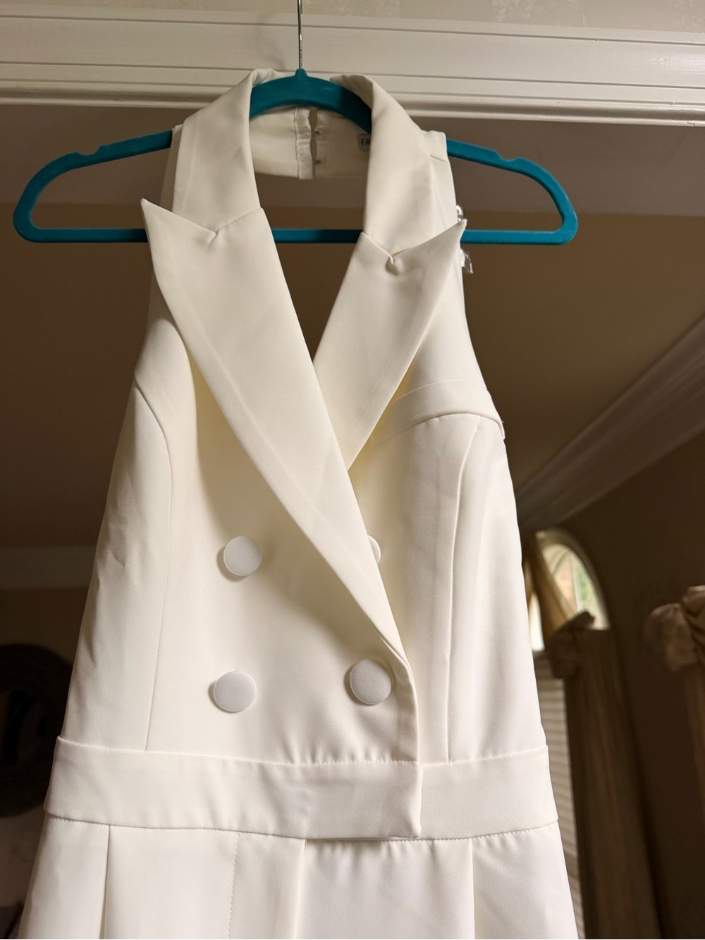 Fashion Nova Cream Halter Double-Breasted Wide-Leg Jumpsuit - Picture 5 of 9
